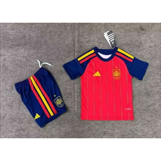 Conjunto de camiseta local de la Selección Española para el Mundial 2026 para niños, uniforme de fútbol, pantalones cortos, tallas 16-28, 2-13 AÑOS