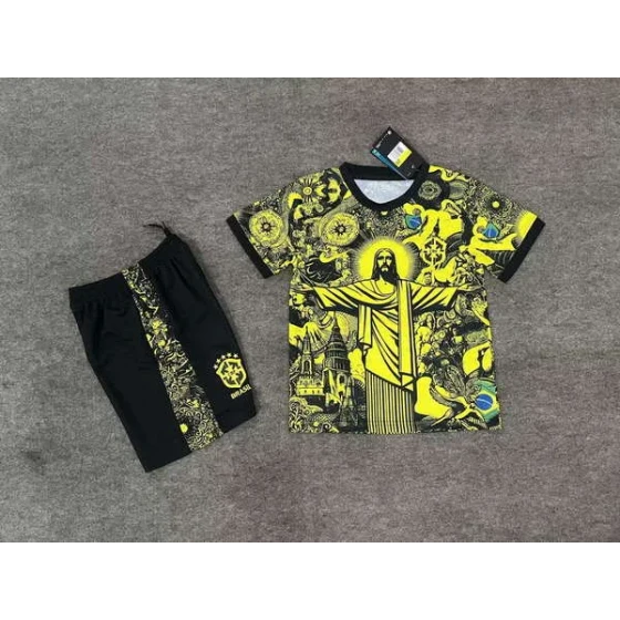 Conjunto de camiseta de la selección de Brasil Jesus 2026 para niños, uniforme de fútbol, pantalones cortos, tallas 16-28, 2-13 años